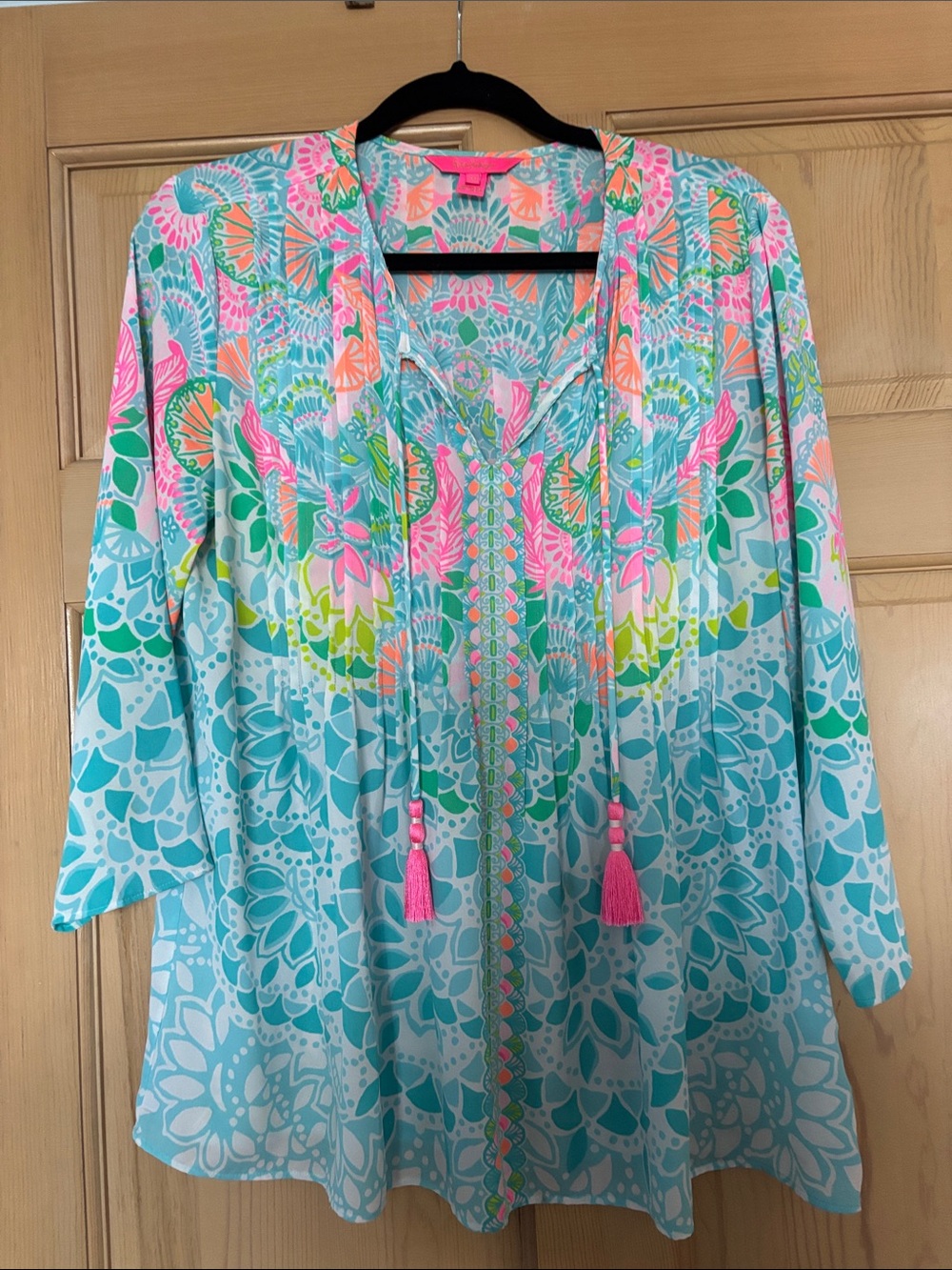 Lilly Pulitzer Turquoise Floral Tunic Cover-Up with Pink Accents